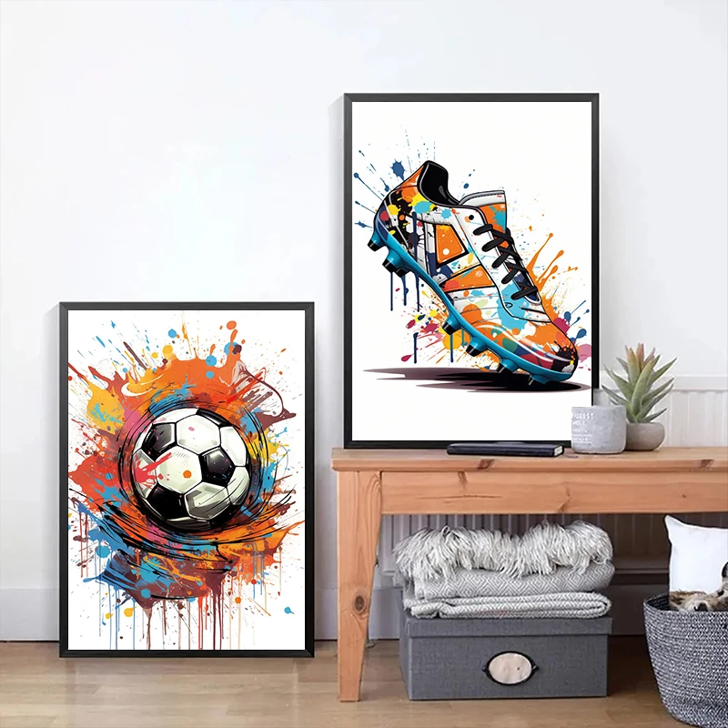 Resin Art On Canvas - Scarpe da Calcio Graffiti alla Moda,
