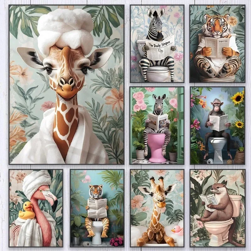 Resin Art On Canvas - Zebra sulla toilette Poster del bagno